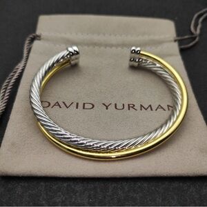 David Yurman Two-Tone Cable Cuff Bracelet in Silver and Gold